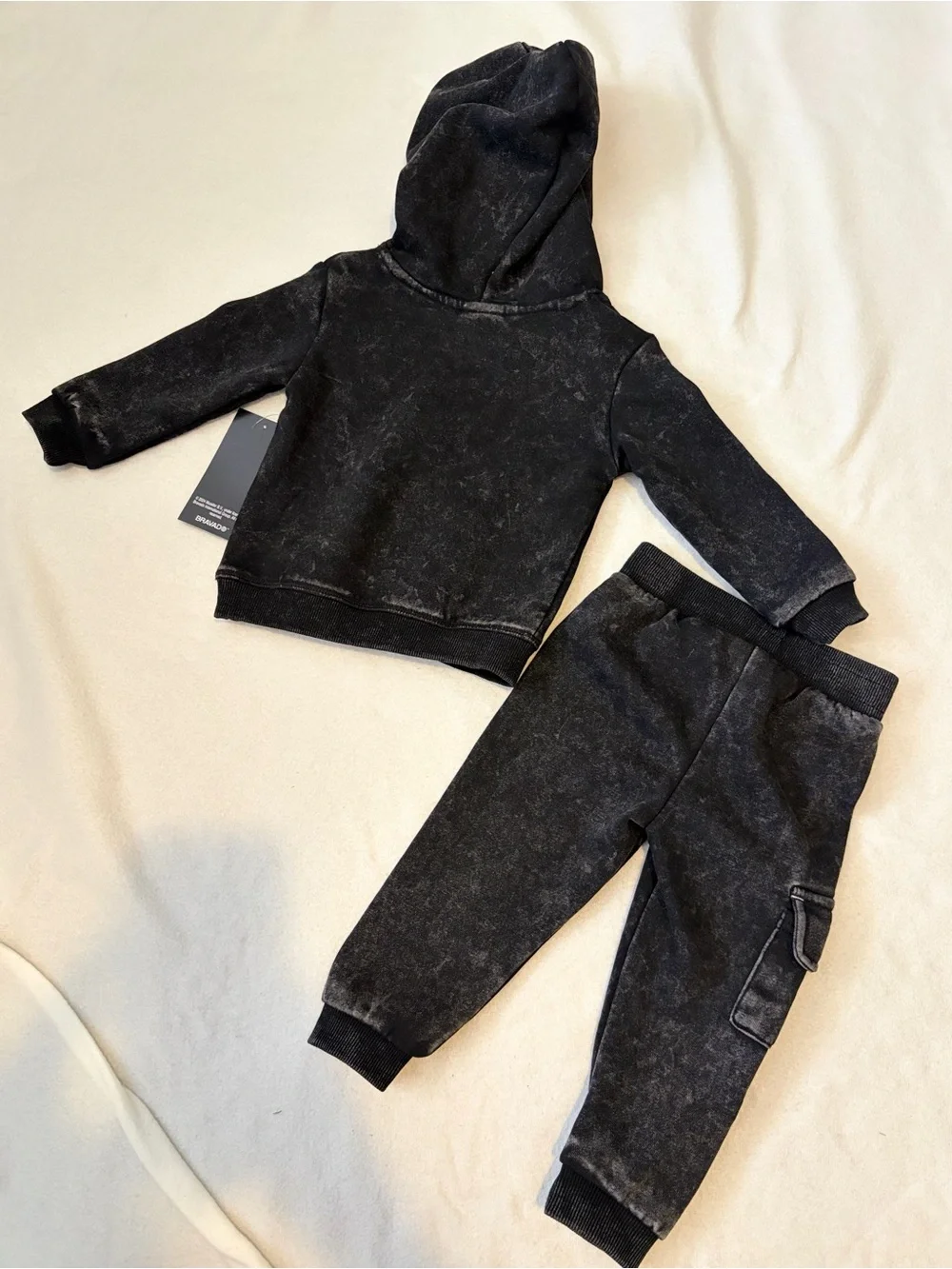 The Rolling Stones Black Hoodie Joggers Set with Red Plaid Tongue, Boy 12M.